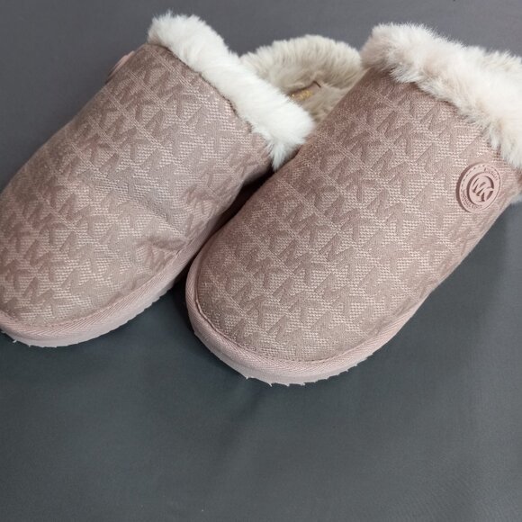 Michael Kors Janis Faux Fur-Lined Logo Jacquard Slipper 9 M Soft Pink - Picture 9 of 10